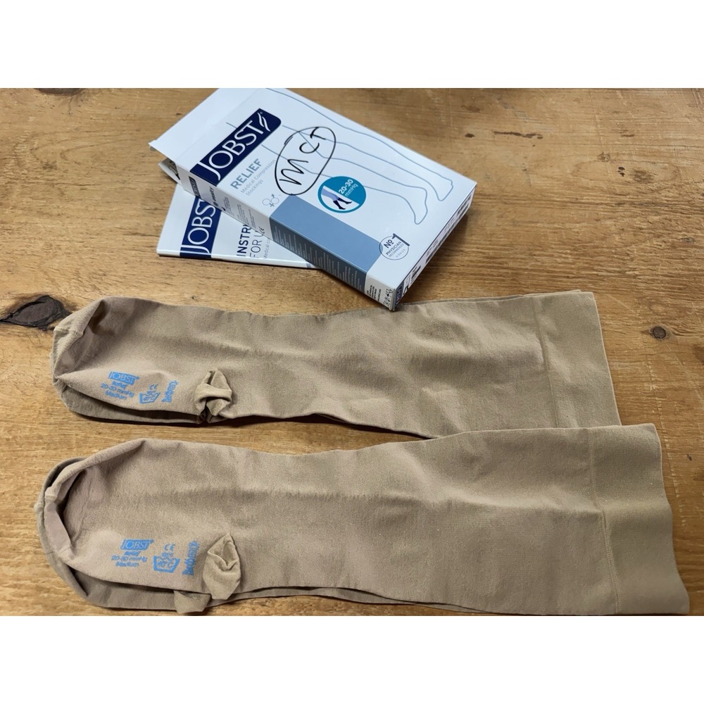 Jobst Relief Compression Stockings 20-30mmHg Medium Knee CT Beige 2 pair TubO